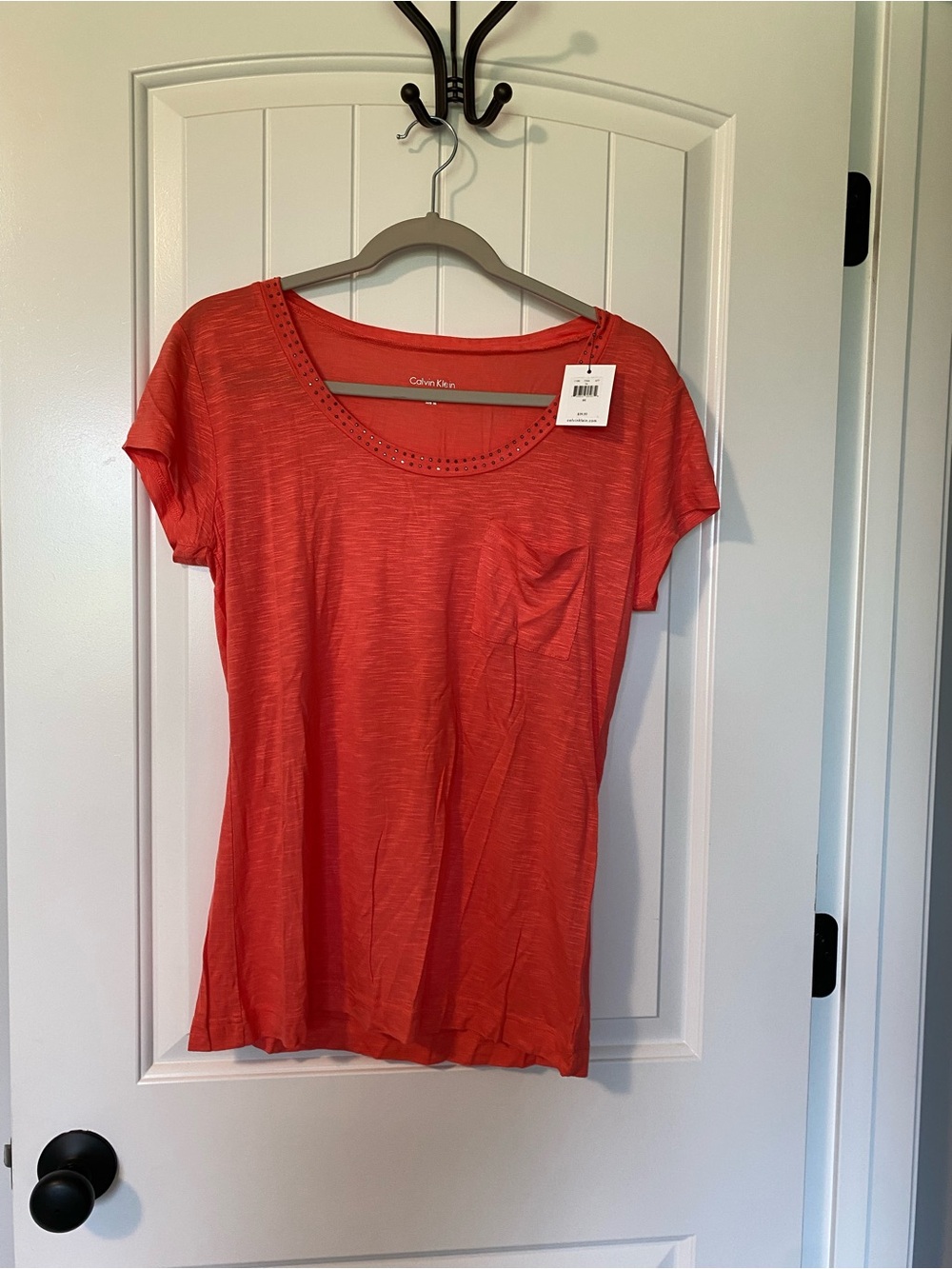Calvin Klein Coral-Orange Short Sleeve Scoop Neck Tee